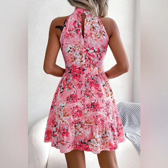 Floral Tie Waist Ruffle Hem A-Line Dress - Picture 3 of 3